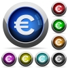 Set of round glossy Euro sign buttons. Arranged layer structure. - Euro sign button set