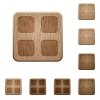 Set of carved wooden large thumbnails buttons. 8 variations included. Arranged layer structure. - Large thumbnails wooden buttons