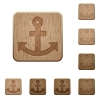 Set of carved wooden anchor buttons. 8 variations included. Arranged layer structure. - Anchor wooden buttons