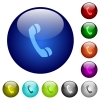 Set of color call glass web buttons. Arranged layer structure. - Color call glass buttons