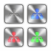 Color network icons engraved in glossy steel push buttons. Well organized layer structure, color swatches and graphic styles. - Color network steel buttons