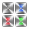 Color hourglass icons engraved in glossy steel push buttons. Well organized layer structure, color swatches and graphic styles. - Color hourglass steel buttons