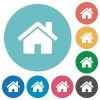 Flat home icons - Flat home icon set on round color background. 8 color variations included with light teme.