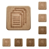 Set of carved wooden documents buttons. 8 variations included. Arranged layer structure. - Documents wooden buttons