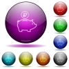 Set of color ruble piggy bank glass sphere buttons with shadows. - Ruble piggy bank glass sphere buttons