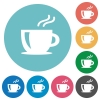 Flat coffee icon set on round color background. - Flat coffee icons