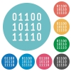 Flat binary code icon set on round color background. - Flat binary code icons