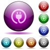 Power cord glass sphere buttons - Set of color Power cord glass sphere buttons with shadows.