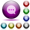 Set of color Working chat glass sphere buttons with shadows. - Working chat glass sphere buttons