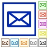 Set of color square framed Message flat icons on white background - Message framed flat icons