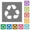 Recycling flat icon set on color square background. - Recycling square flat icons