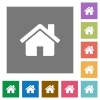 Home square flat icons - Home flat icon set on color square background.