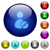 Set of color edit user profile glass web buttons. - Color edit user profile glass buttons