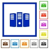 Server hosting framed flat icons - Set of color square framed Server hosting flat icons on white background