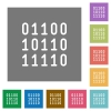 Binary code square flat icons - Binary code flat icon set on color square background.