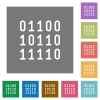 Binary code square flat icons - Binary code flat icon set on color square background.