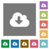 Cloud download square flat icons - Cloud download flat icon set on color square background.