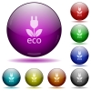 Eco energy glass sphere buttons - Set of color Eco energy glass sphere buttons with shadows.