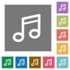 Music square flat icons - Music flat icon set on color square background.