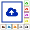 Cloud upload framed flat icons - Set of color square framed Cloud upload flat icons on white background