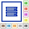 Set of color square framed rack servers flat icons on white background - Rack servers framed flat icons