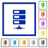 Set of color square framed Data network flat icons on white background - Data network framed flat icons