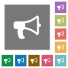 Megaphone flat icon set on color square background. - Megaphone square flat icons