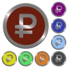 Set of color glossy coin-like ruble sign buttons. - Color ruble sign buttons