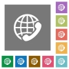 International call flat icon set on color square background. - International call square flat icons