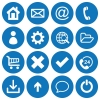 Set of 16 basic flat icons on blue round background - Set of 16 basic flat icons