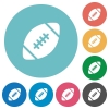 Flat rugby ball icon set on round color background. - Flat rugby ball icons