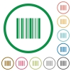 Barcode outlined flat icons - Set of barcode color round outlined flat icons on white background