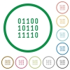 Binary code outlined flat icons - Set of Binary code color round outlined flat icons on white background