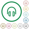 Set of headset color round outlined flat icons on white background - Headset outlined flat icons