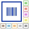 Barcode framed flat icons - Set of color square framed barcode flat icons on white background