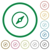 Set of compass color round outlined flat icons on white background - Compass outlined flat icons