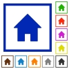 Home framed flat icons - Set of color square framed home flat icons on white background