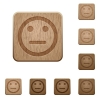 Neutral emoticon wooden buttons - Set of carved wooden Neutral emoticon buttons in 8 variations.