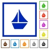 Sailboat framed flat icons - Set of color square framed sailboat flat icons