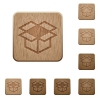 Set of carved wooden open box buttons in 8 variations. - Open box wooden buttons