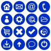 Set of 16 basic flat icons on dark blue round background - Set of 16 basic flat icons