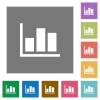 Statistics flat icon set on color square background. - Statistics square flat icons