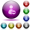 Set of color Remove user account glass sphere buttons with shadows. - Remove user account glass sphere buttons