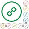 Set of link color round outlined flat icons on white background - Link outlined flat icons