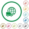 International transport outlined flat icons - Set of International transport color round outlined flat icons on white background