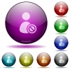 Set of color ban user glass sphere buttons with shadows. - Ban user glass sphere buttons