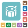 Flat drum icons on rounded square color backgrounds. - Flat drum icons