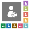 Share user data square flat icons - Share user data flat icon set on color square background.