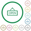 Open sign outlined flat icons - Set of open sign color round outlined flat icons on white background