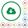 Cloud download outlined flat icons - Set of cloud download color round outlined flat icons on white background